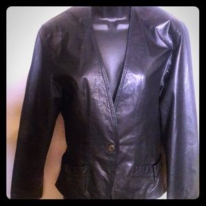 Black leather jacket.